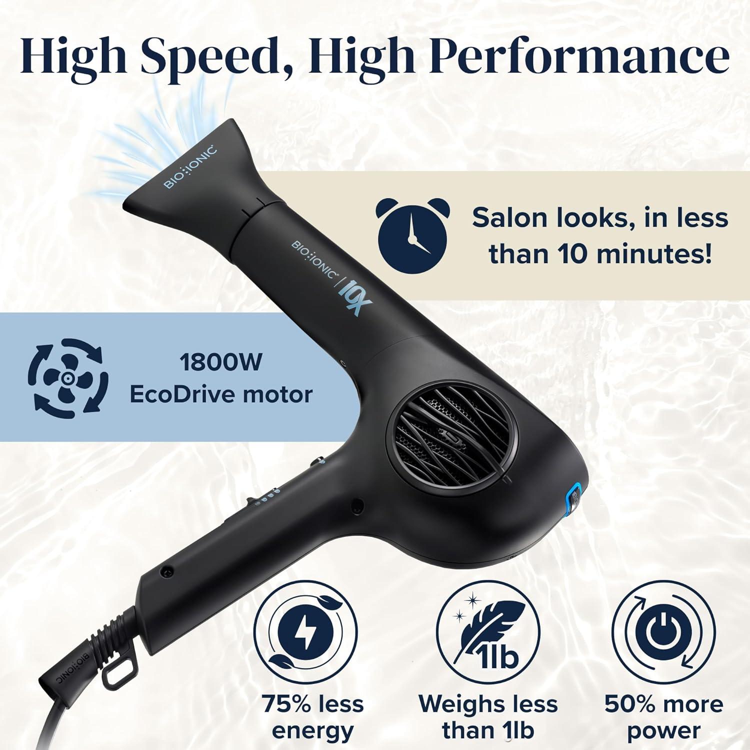 image:imageBio Ionic 10X UltraLight Speed Hair Dryer Blow Dryer with Adjustable Heat amp Speed Professional Hair Styling Tool for Fast FrizzFree Hairstyles 1800W EcoDrive Brushless Motor