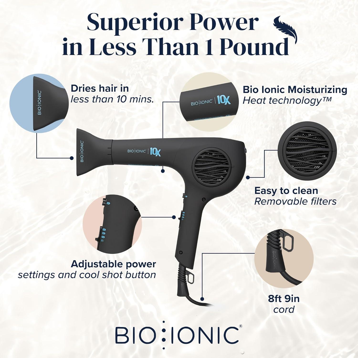 image:imageBio Ionic 10X UltraLight Speed Hair Dryer Blow Dryer with Adjustable Heat amp Speed Professional Hair Styling Tool for Fast FrizzFree Hairstyles 1800W EcoDrive Brushless Motor