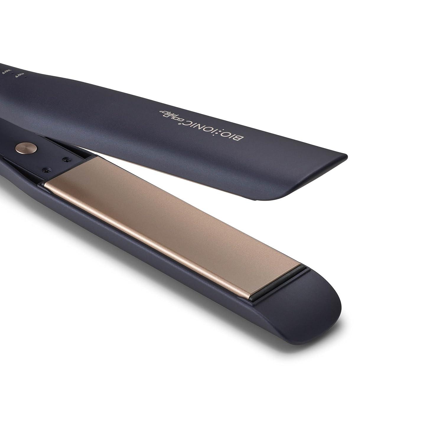 image:imageBio Ionic GoldPro Hair Straightener Blue Moisturizing Heat Technology amp 24K Gold MX Hair Straightening Iron for Sleek Styles amp Flat Iron Curls 40 Longer Plates Adjustable HeatBlue