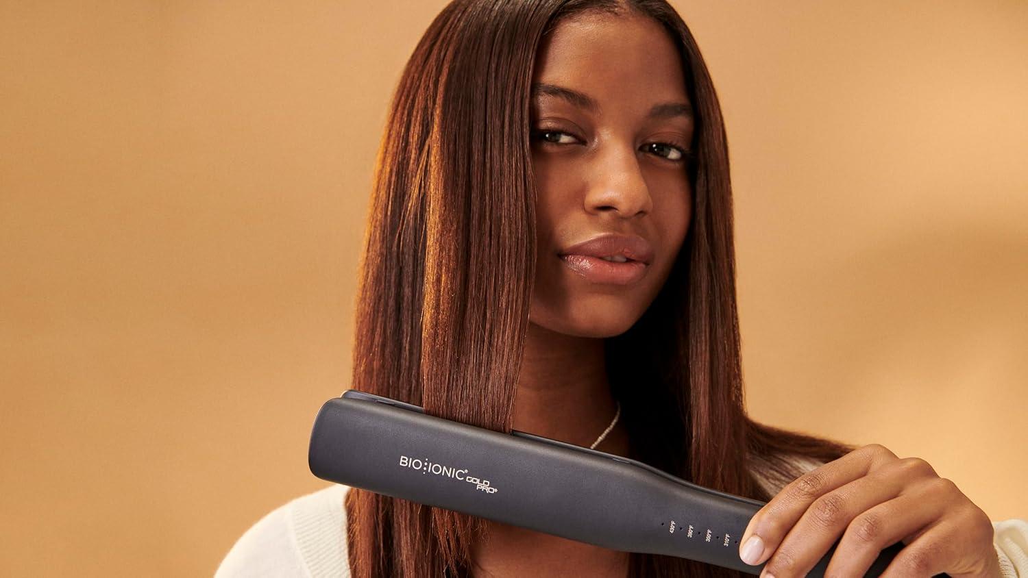 image:imageBio Ionic GoldPro Hair Straightener Blue Moisturizing Heat Technology amp 24K Gold MX Hair Straightening Iron for Sleek Styles amp Flat Iron Curls 40 Longer Plates Adjustable HeatBlue