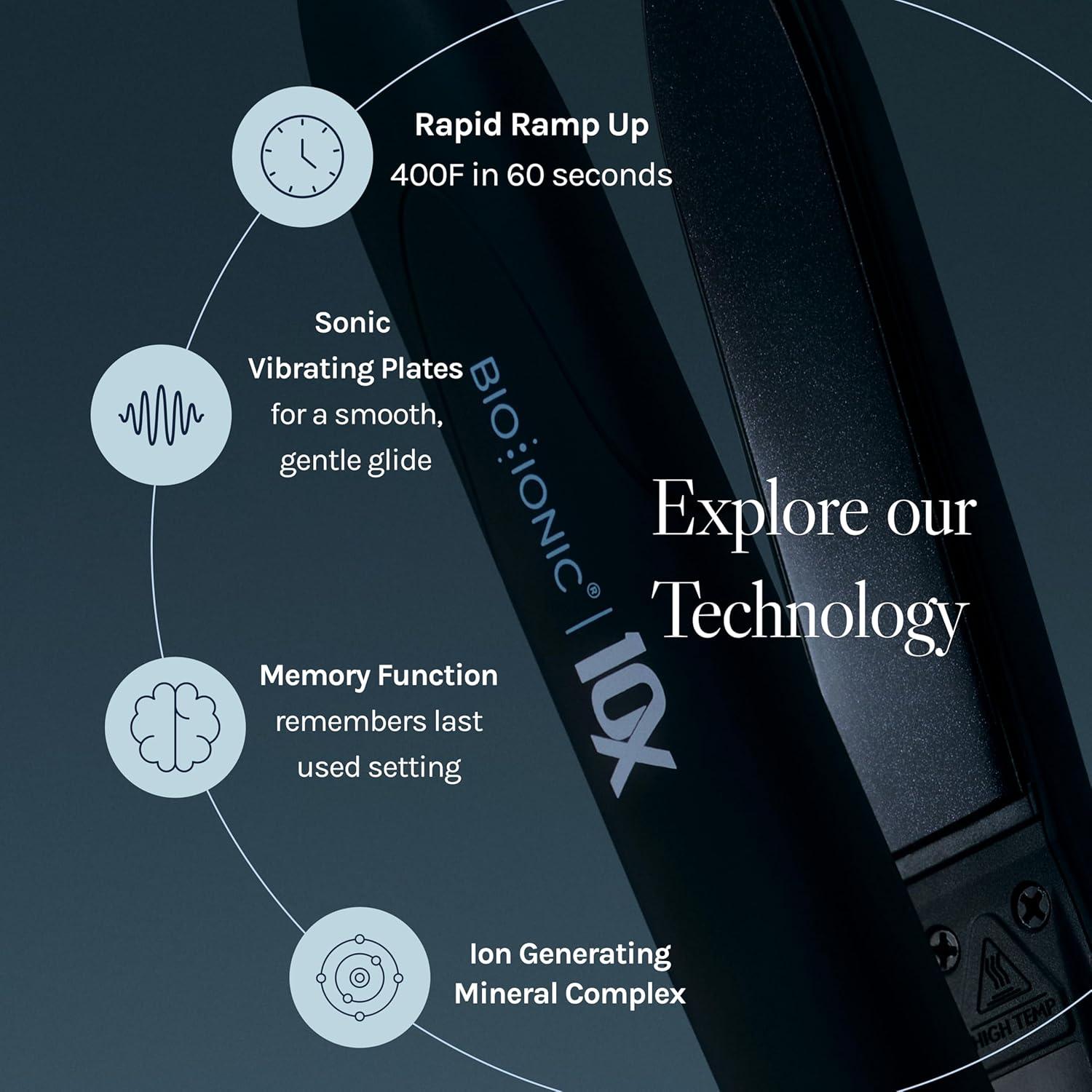 image:imageBio Ionic 10X Styling Iron Hair Straightener with 1 Sonic Vibrating Plates Flat Iron with Ion Generating Mineral Complex Versatile Styler for Wavy amp Straight HairstylesBlack
