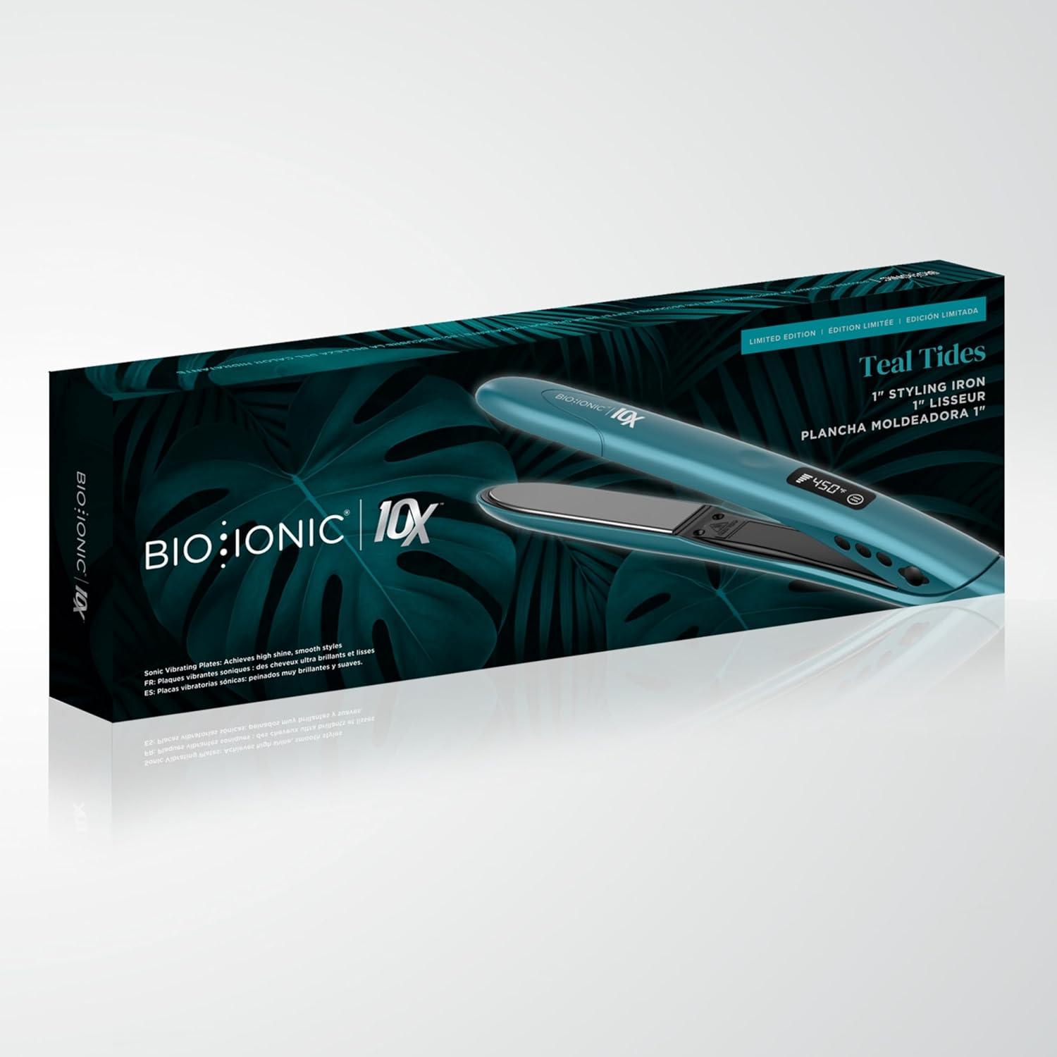 image:imageBio Ionic 10X Styling Iron Hair Straightener with 1 Sonic Vibrating Plates Flat Iron with Ion Generating Mineral Complex Versatile Styler for Wavy amp Straight HairstylesTeal Tides Limited Edition
