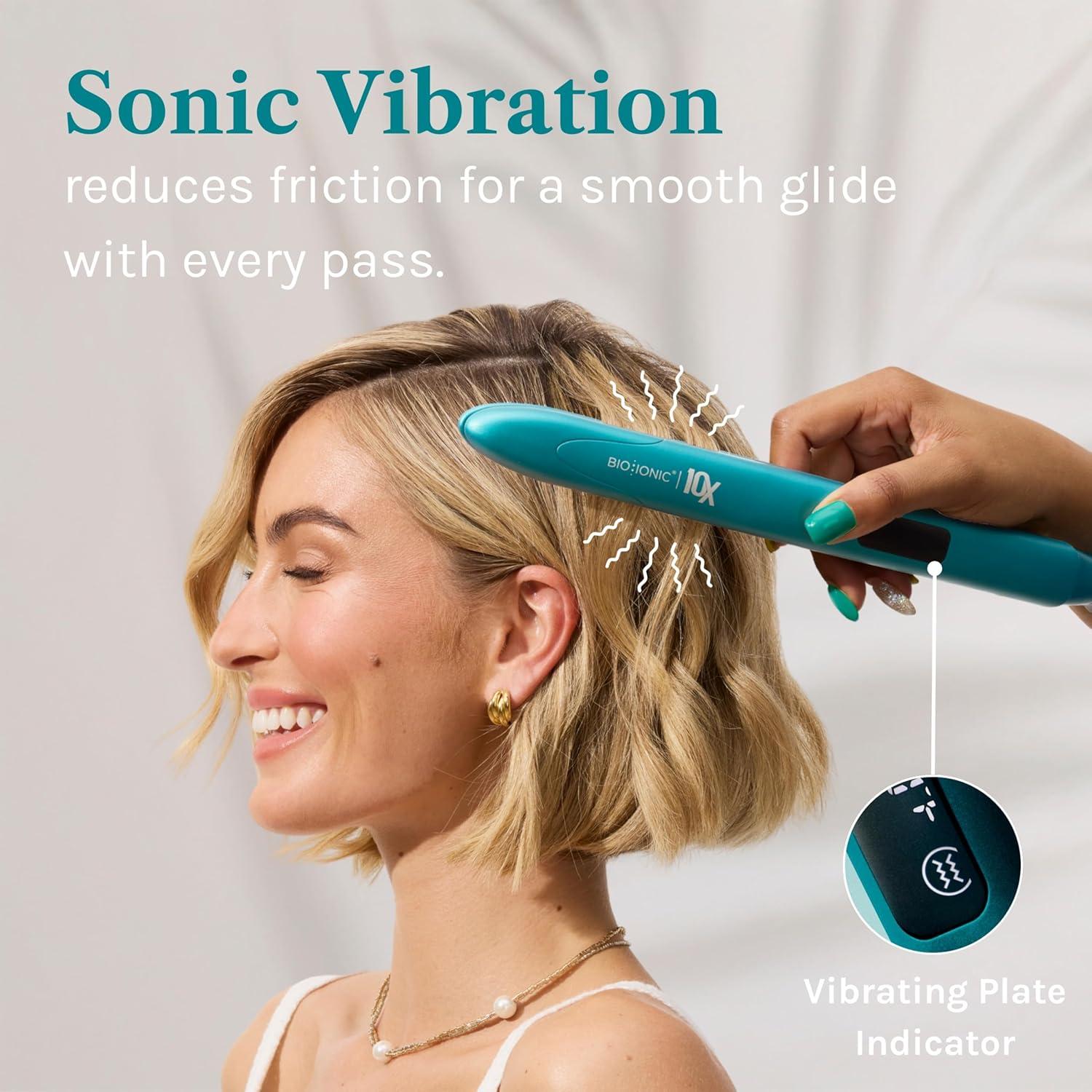 image:imageBio Ionic 10X Styling Iron Hair Straightener with 1 Sonic Vibrating Plates Flat Iron with Ion Generating Mineral Complex Versatile Styler for Wavy amp Straight HairstylesTeal Tides Limited Edition