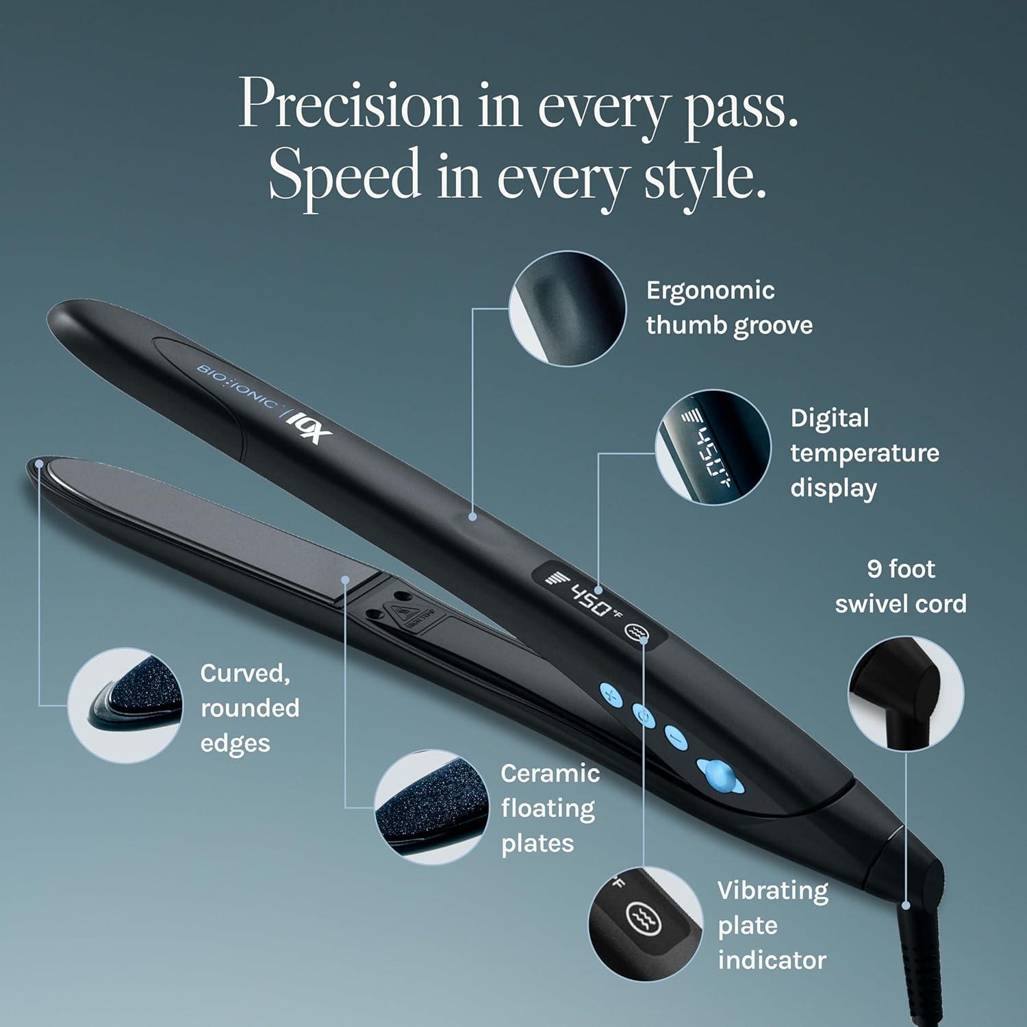 image:imageBio Ionic 10X Styling Iron Hair Straightener with 1 Sonic Vibrating Plates Flat Iron with Ion Generating Mineral Complex Versatile Styler for Wavy amp Straight HairstylesBlack