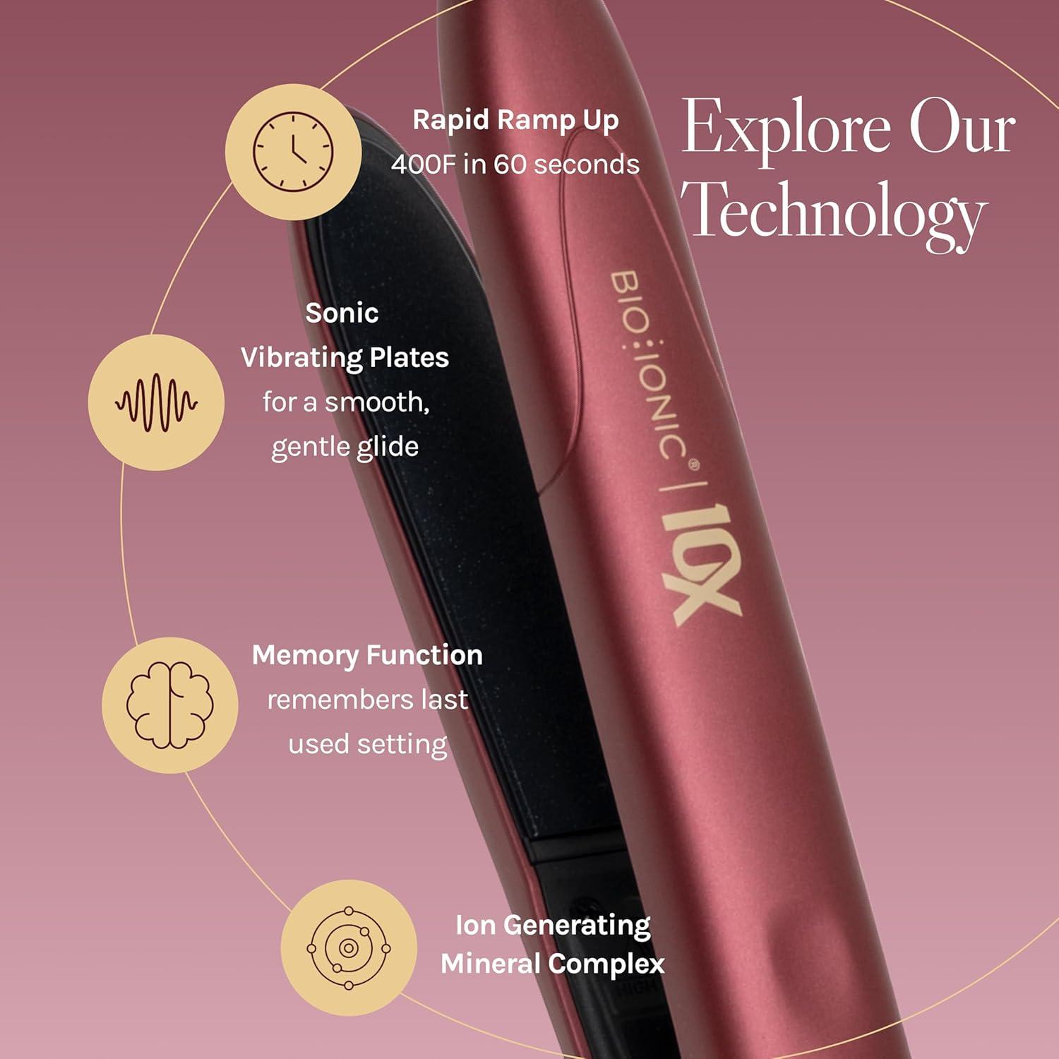 image:imageBio Ionic 10X Styling Iron Hair Straightener with 1 Sonic Vibrating Plates Flat Iron with Ion Generating Mineral Complex Versatile Styler for Wavy amp Straight HairstylesVelvet Rouge Limited Edition