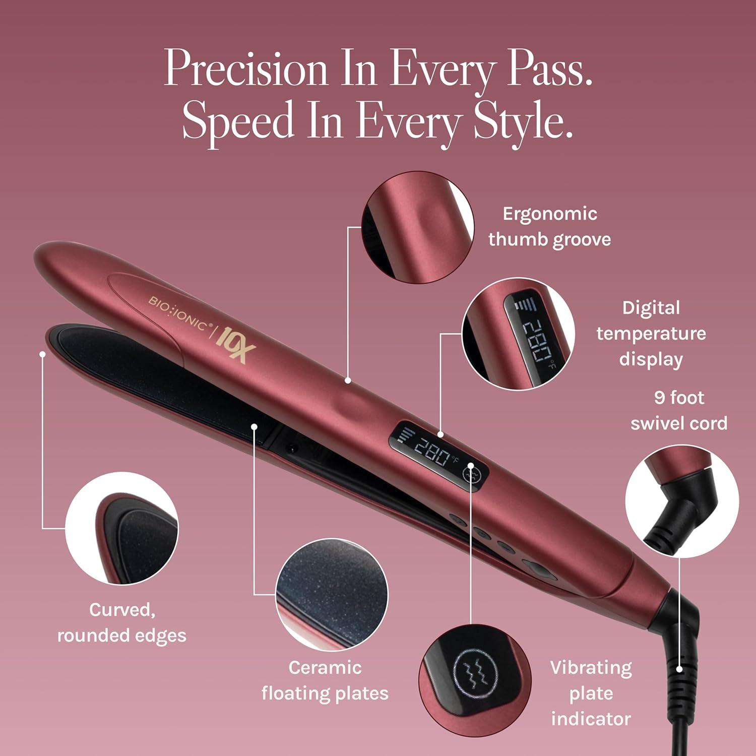 image:imageBio Ionic 10X Styling Iron Hair Straightener with 1 Sonic Vibrating Plates Flat Iron with Ion Generating Mineral Complex Versatile Styler for Wavy amp Straight HairstylesVelvet Rouge Limited Edition