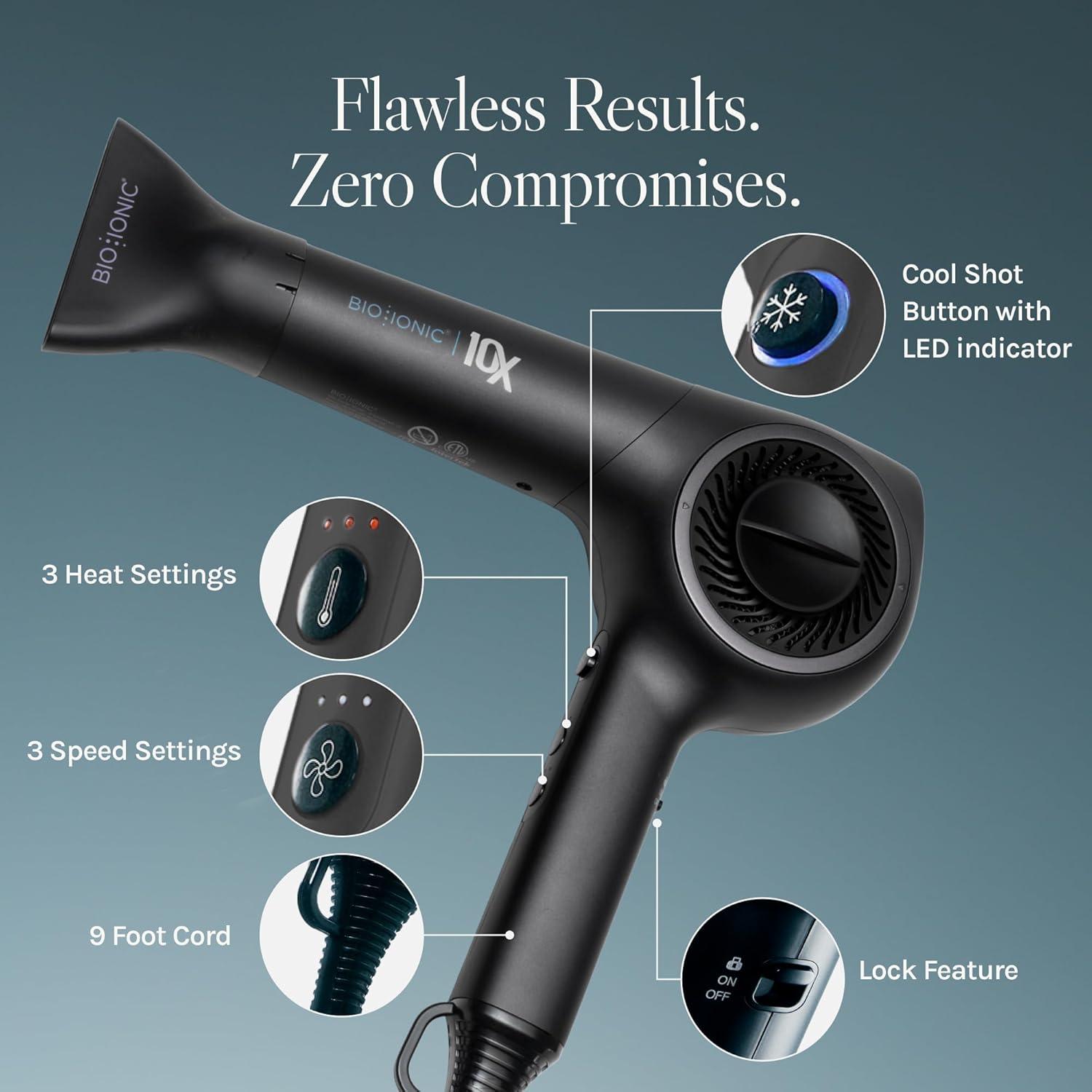 image:imageBio Ionic 10X Ultralight Speed Hair Dryer Blow Dryer with Adjustable Heat amp Speed Memory Function Professional Hair Styling Tool for Fast FrizzFree HairstylesBlack
