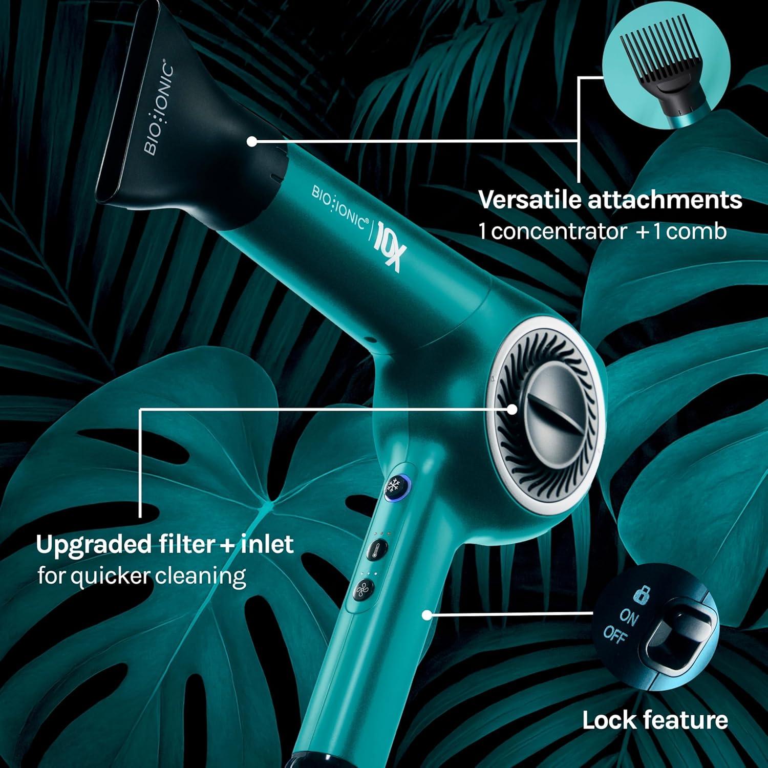 image:imageBio Ionic 10X Ultralight Speed Hair Dryer Blow Dryer with Adjustable Heat amp Speed Memory Function Professional Hair Styling Tool for Fast FrizzFree HairstylesTeal Tides Limited Edition