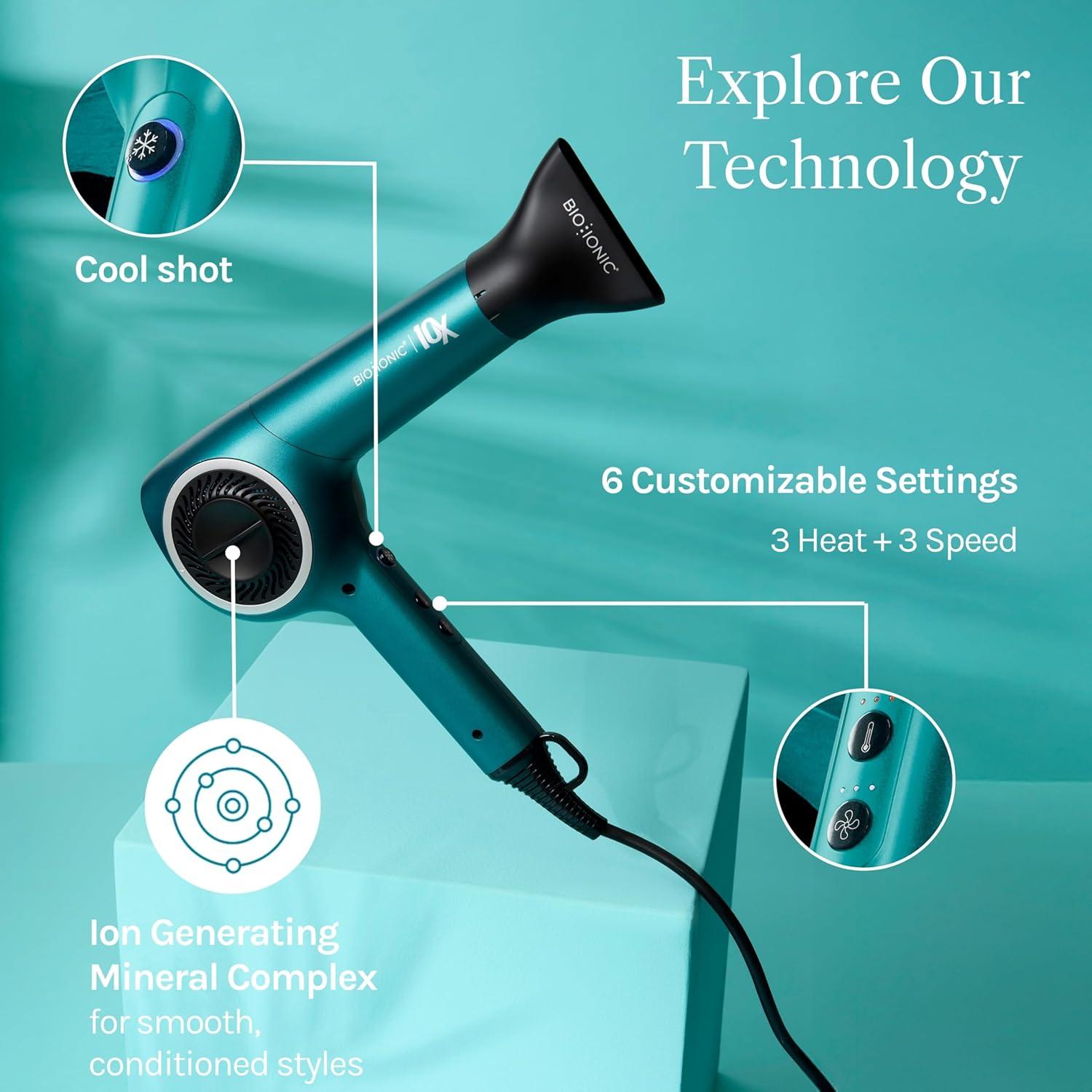 image:imageBio Ionic 10X Ultralight Speed Hair Dryer Blow Dryer with Adjustable Heat amp Speed Memory Function Professional Hair Styling Tool for Fast FrizzFree HairstylesTeal Tides Limited Edition