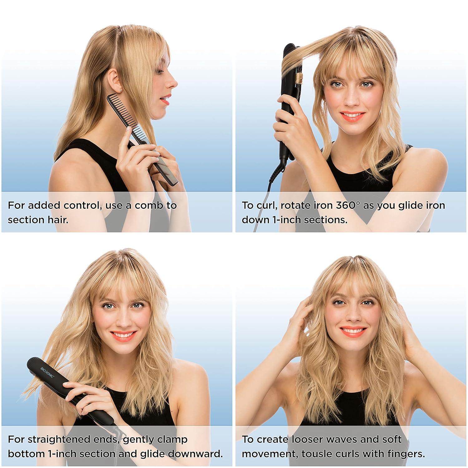 image:imageBIO Ionic Onepass Styling Flat Iron with NanoIonic amp Moisturizing Heat Technology Hydrated and FrizzFree Hair Ceramic Hair Straightener with Silicone Strip for Gentle OnePass StylingBlack
