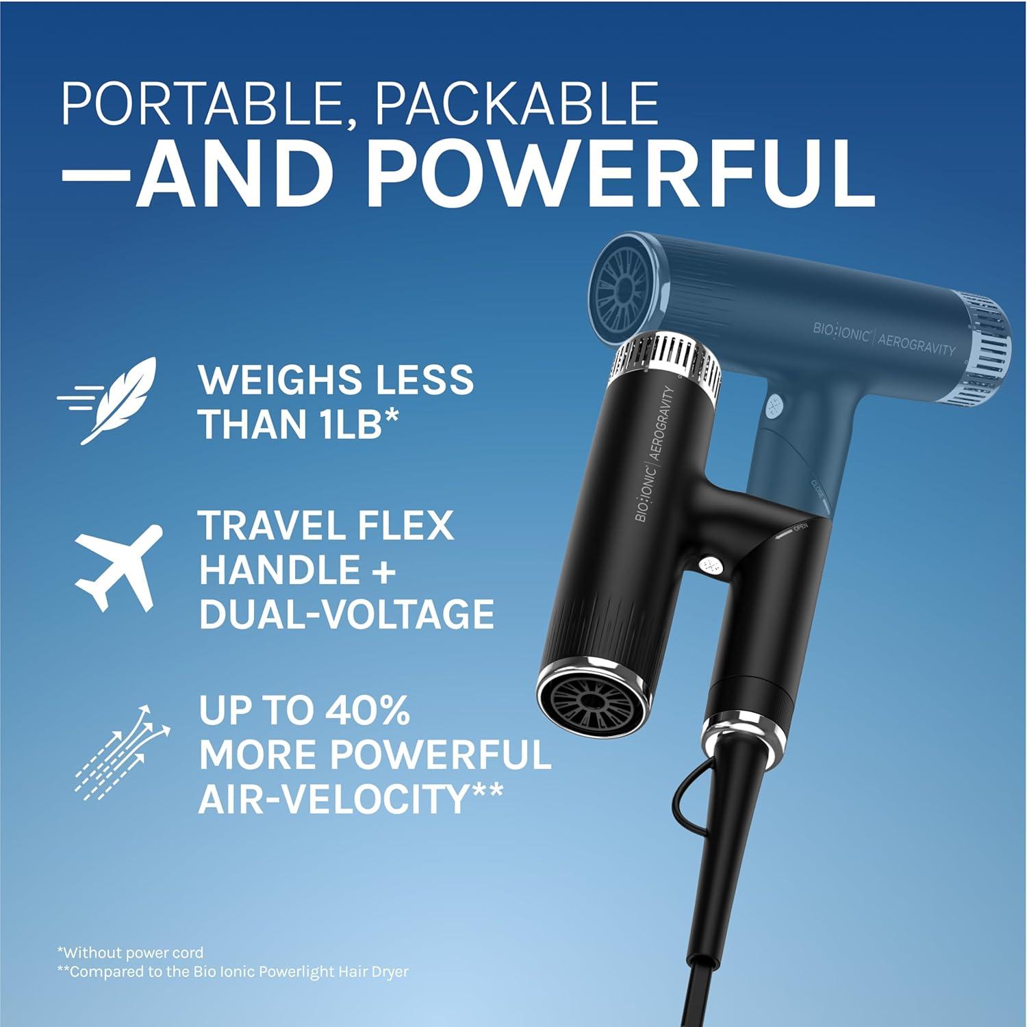 image:imageBio Ionic AeroGravity Featherlight Hair Dryer Foldable Handle Reduces Frizz amp Static Compact UltraLightweight Blow Dryer Dual Voltage Includes Diffuser amp Concentrator Nozzle Travel Essentials
