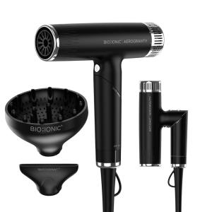 Bio Ionic AeroGravity Featherlight Hair Dryer, Foldable Handle, Reduces Frizz & Static, Compact, Ultra-Lightweight Blow Dryer, Dual Voltage, Includes Diffuser & Concentrator Nozzle, Travel Essentials